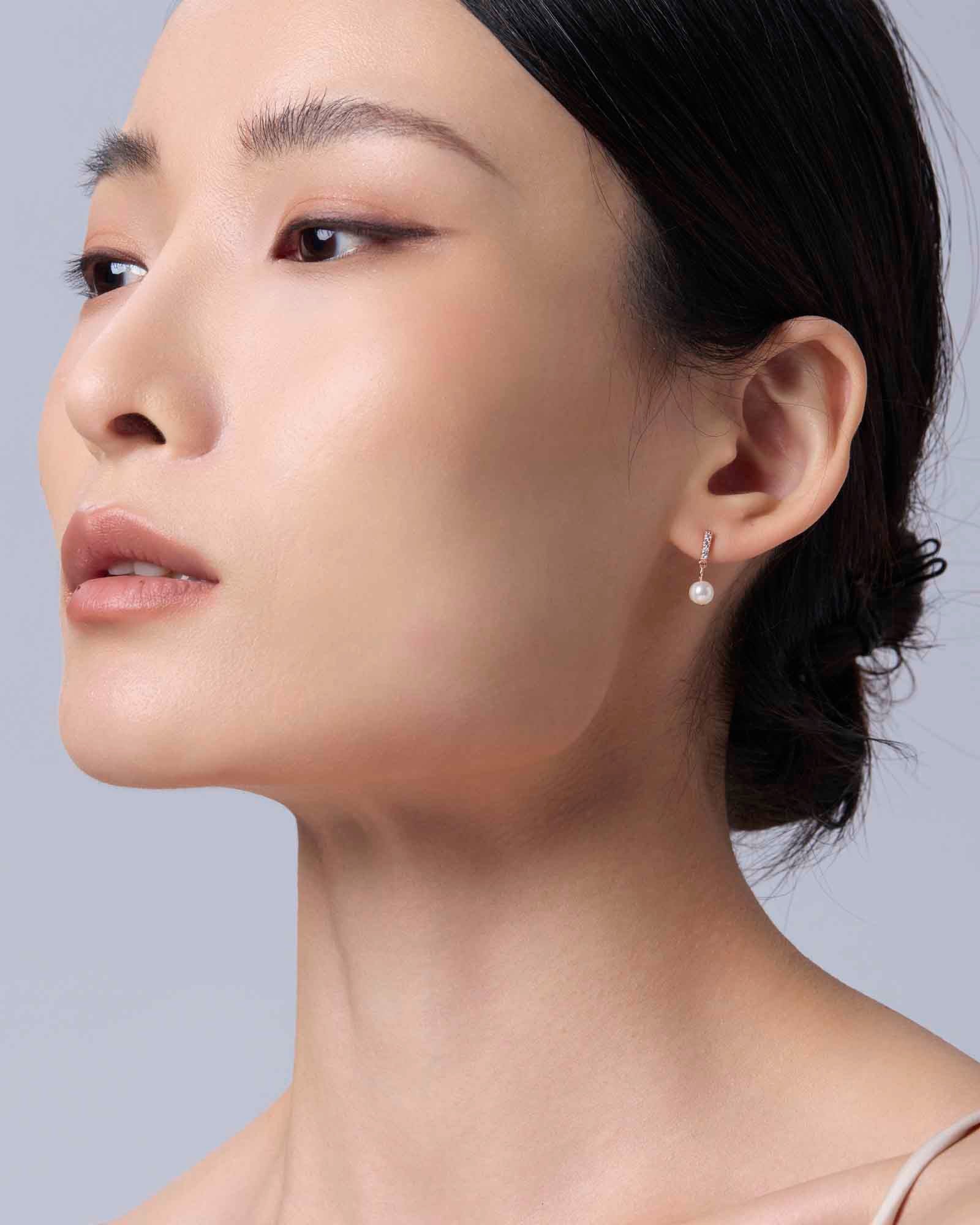 Pave Pearl Drop Earrings Rose Gold - Miwanna
