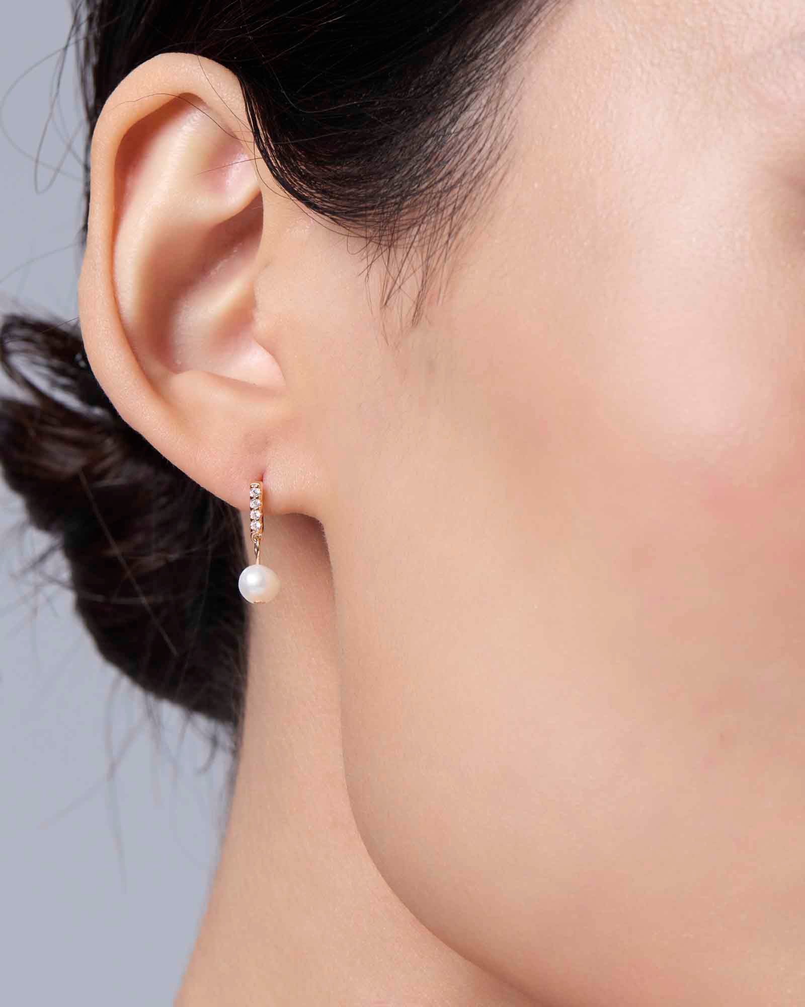 Pave Pearl Drop Earrings Rose Gold - Miwanna