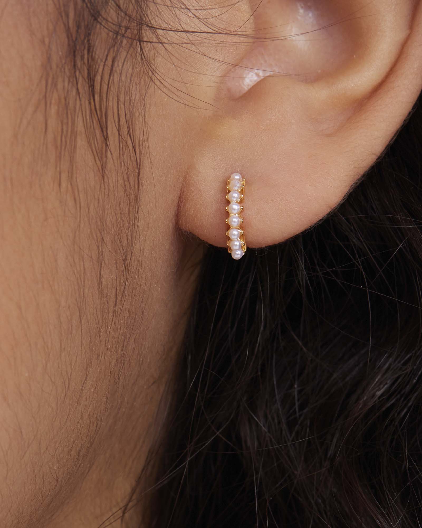 Pearl Gold Huggie Earrings - Miwanna