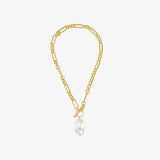 Baroque Pearl Pendant Figaro Chain - Miwanna Necklace