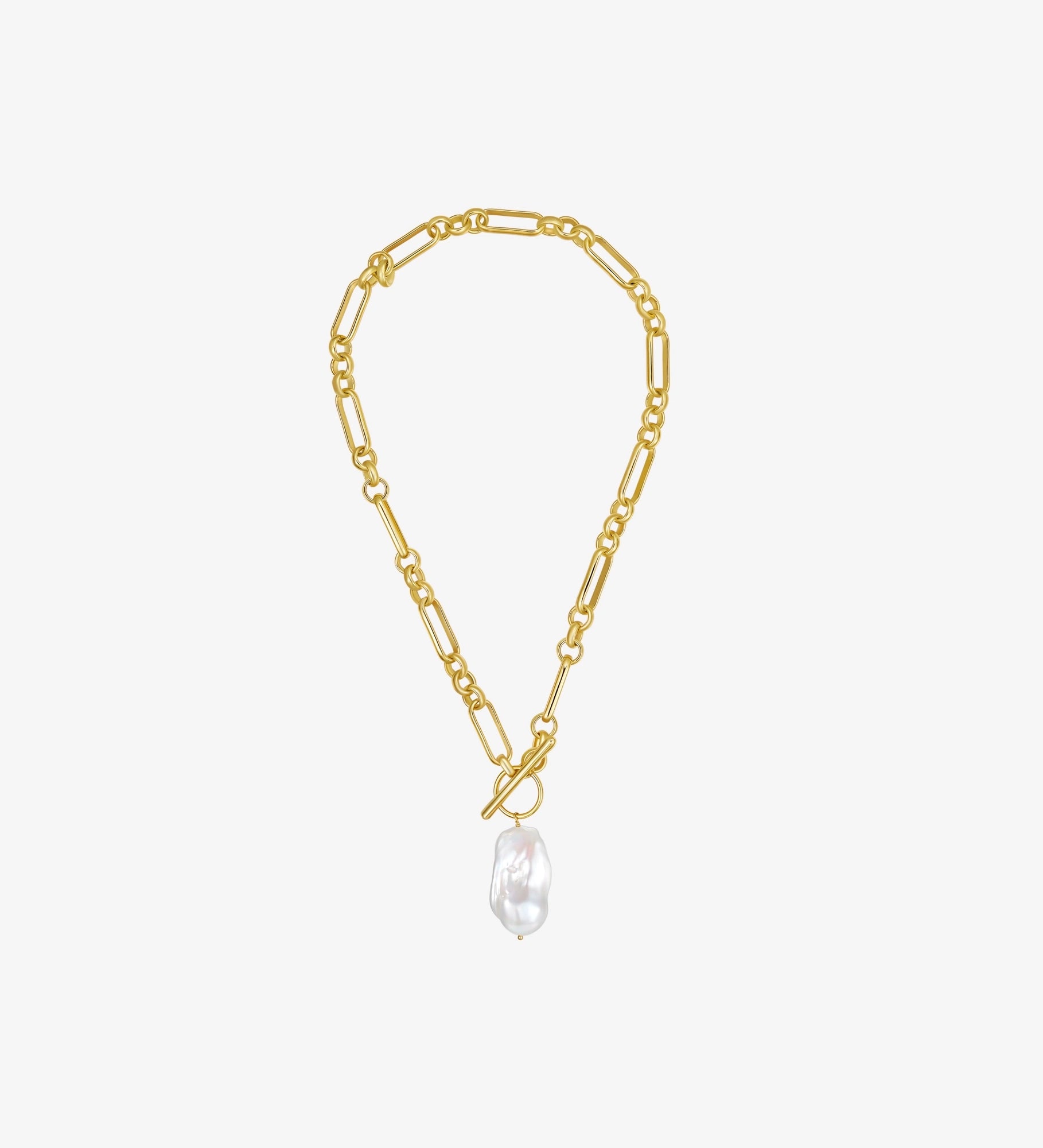 Baroque Pearl Pendant Figaro Chain - Miwanna Necklace