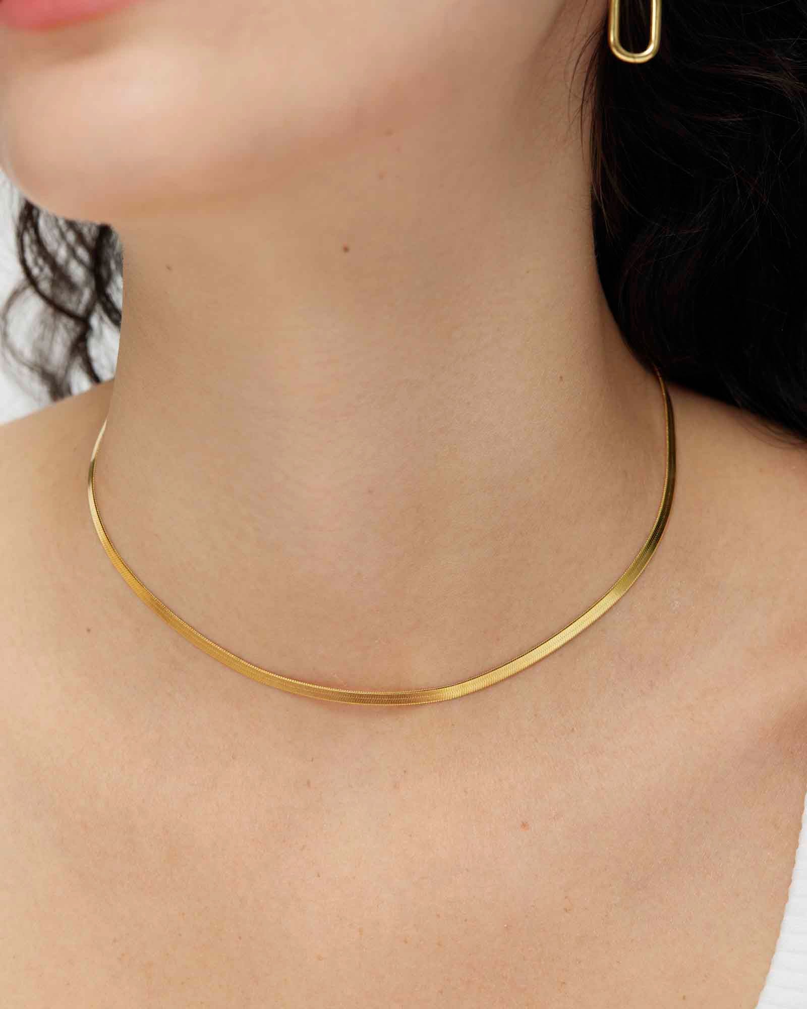 3mm Gold Herringbone Necklace - Miwanna