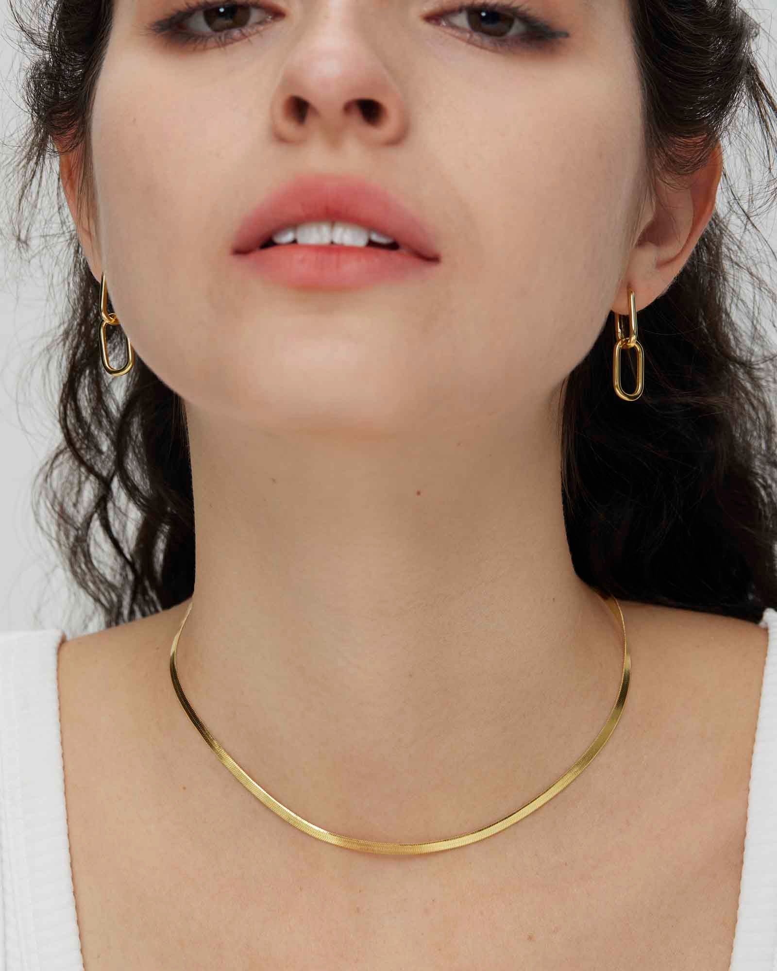 3mm Gold Herringbone Necklace - Miwanna