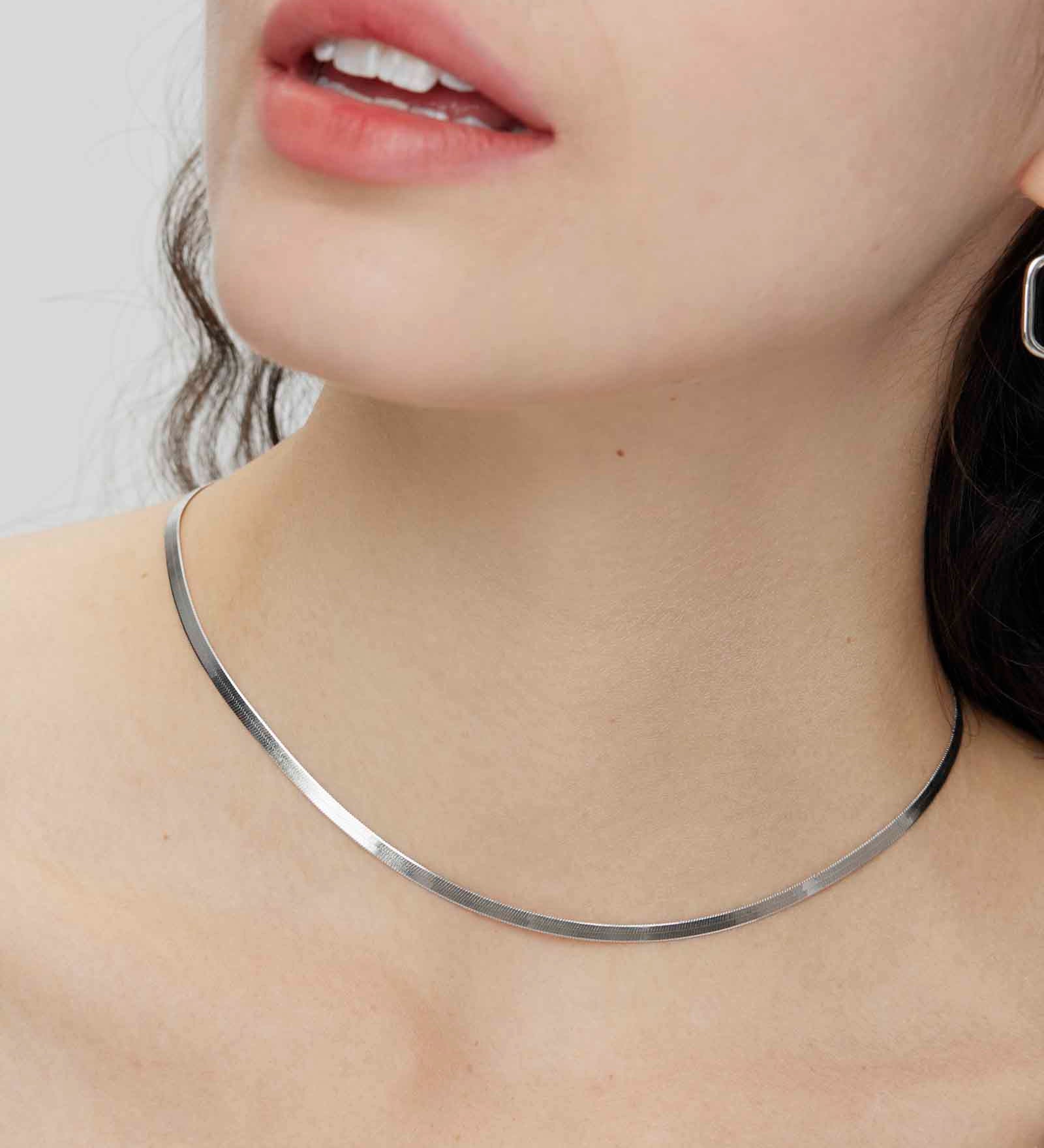 3mm Silver Herringbone Necklace - Miwanna