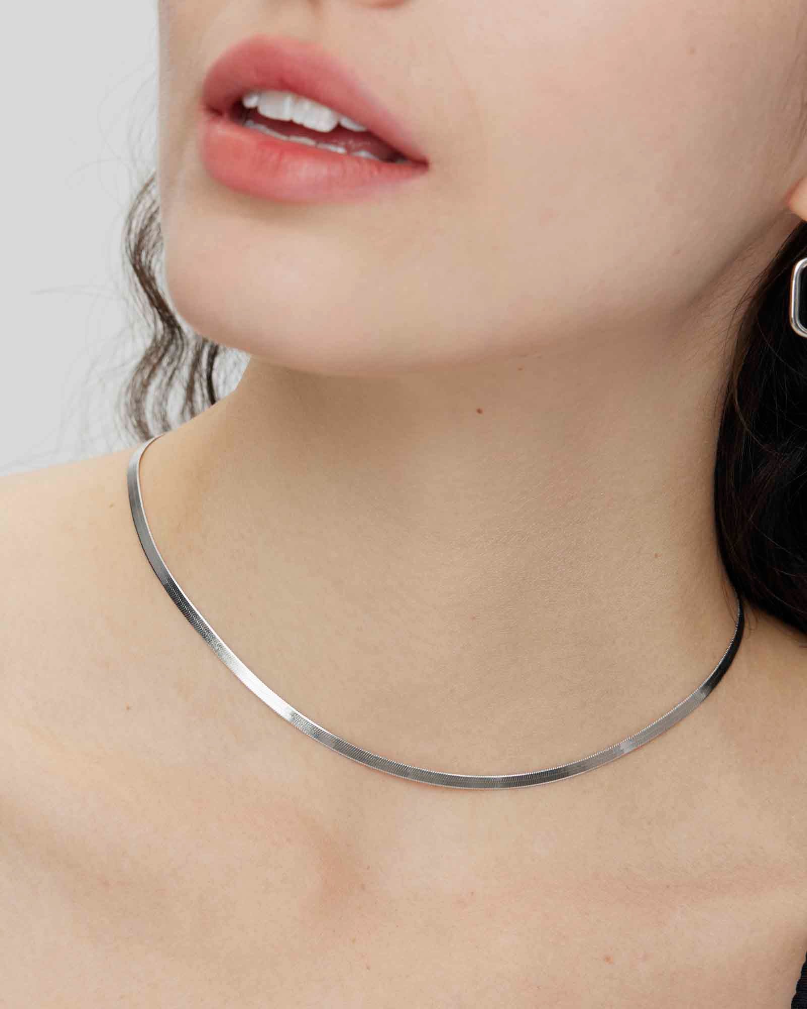 3mm Silver Herringbone Necklace - Miwanna