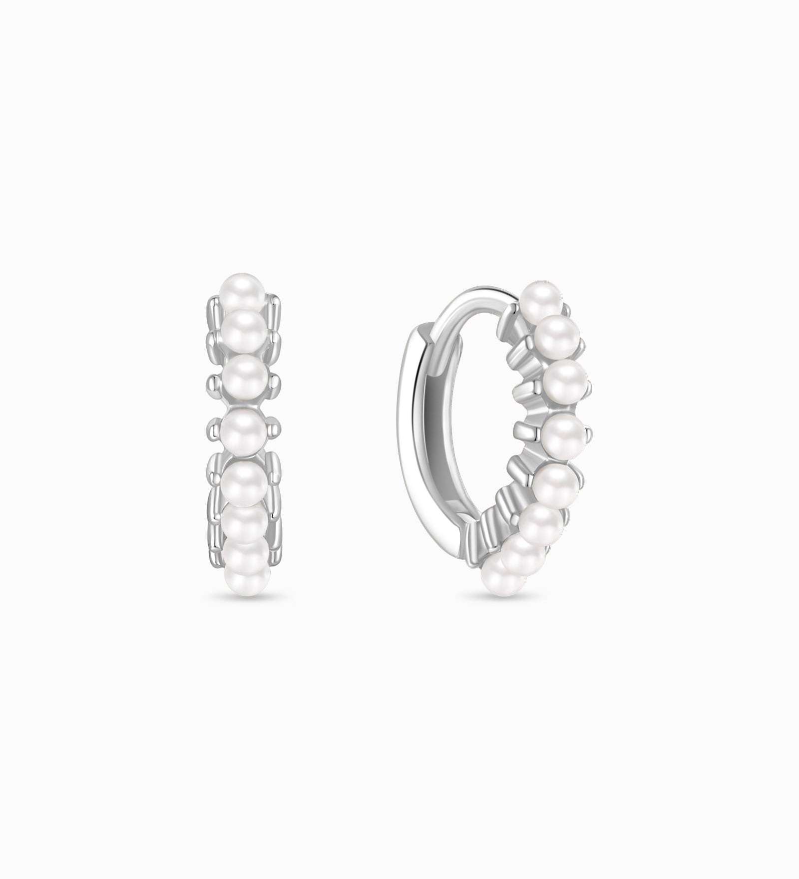 Pearl Silver Huggie Earrings - Miwanna