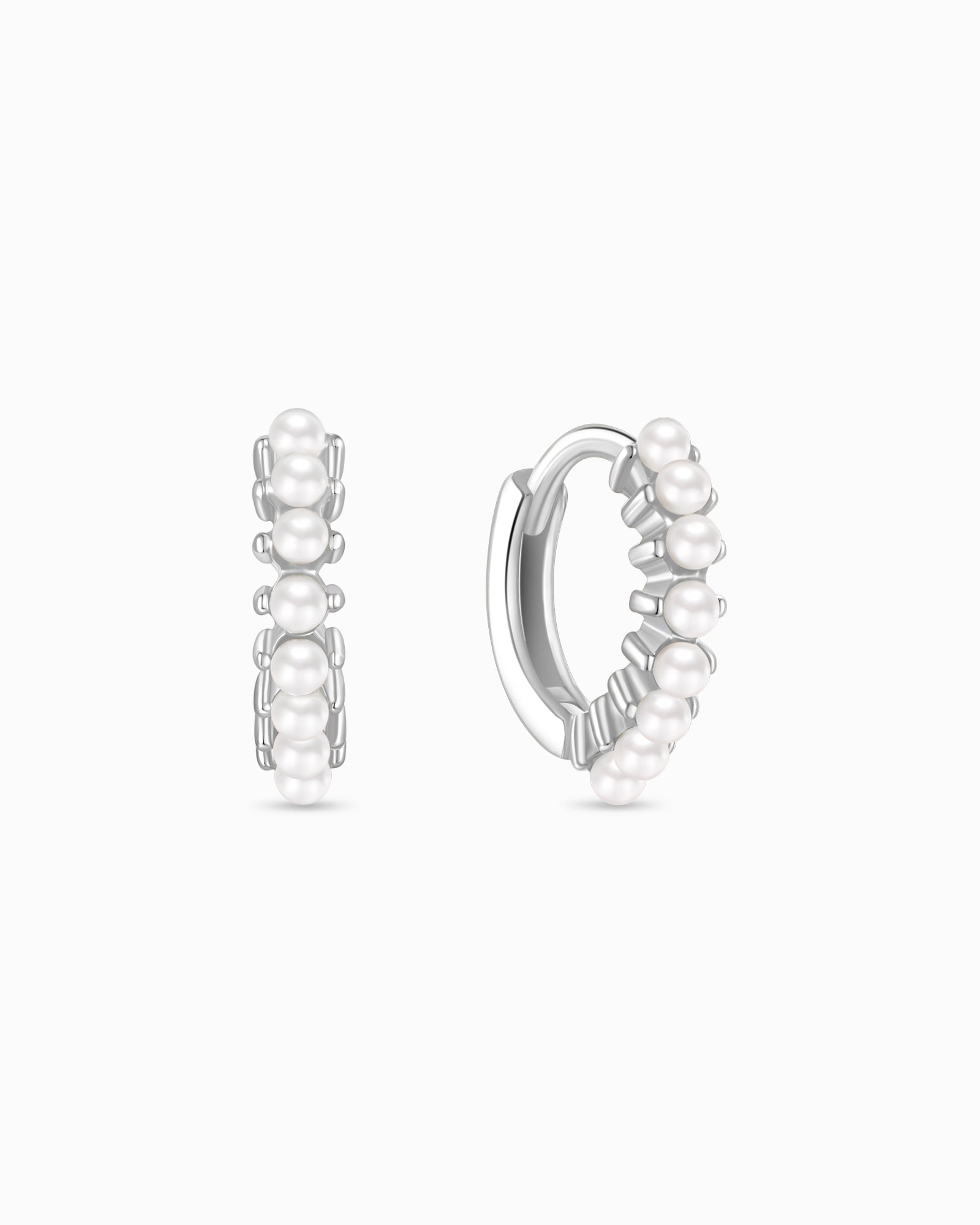 Pearl Silver Huggie Earrings - Miwanna